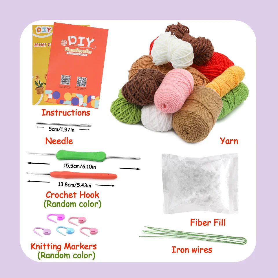 6pcs Crochet Potted Flower Kit With Tutorial
